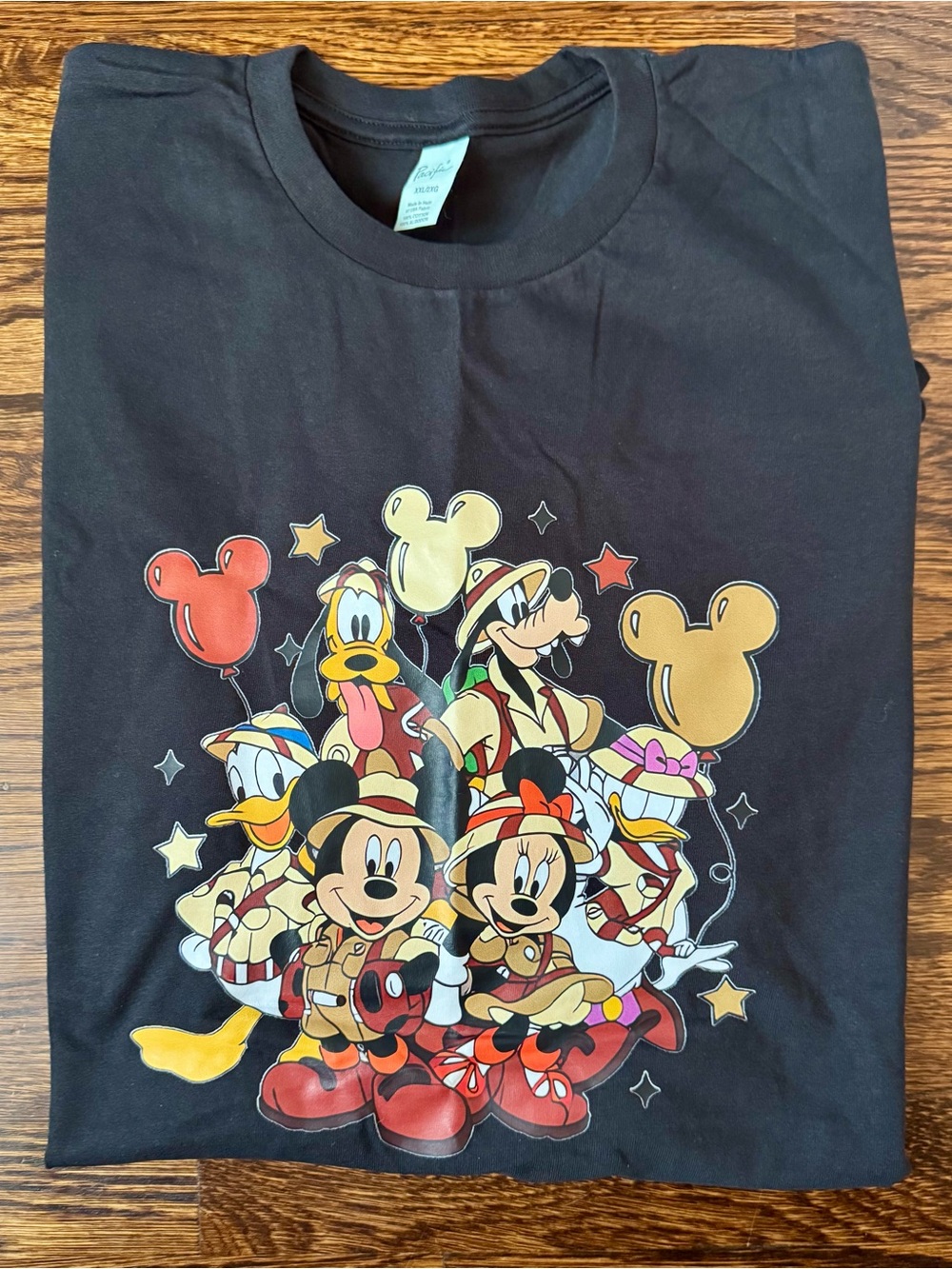 Disney Black Short Sleeve Tee with Mickey & Friends Balloon Graphics- Size 2X